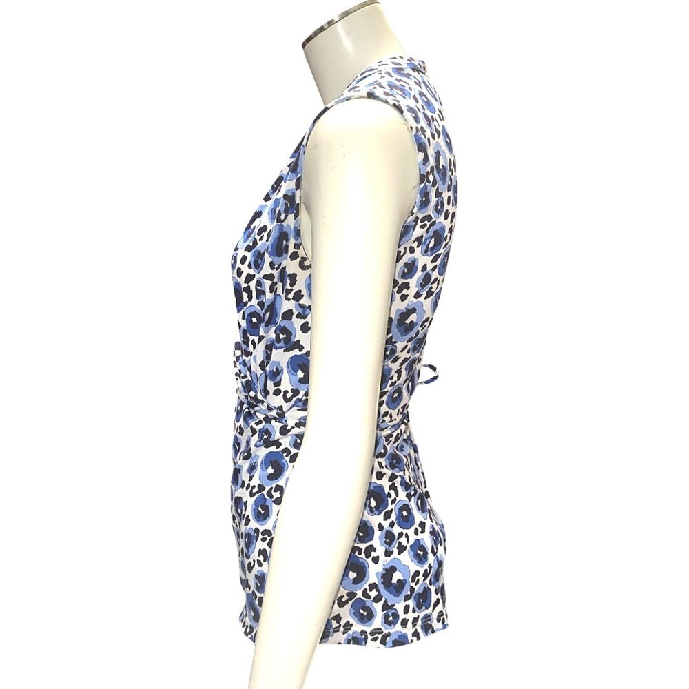 41 Hawthorn Small Blue Black Abstract Leopard Print Wrap Blouse - Picture 3 of 12